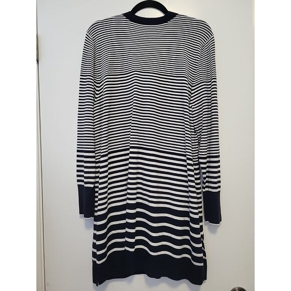 Chico's (3)  Nautical Faded Stripe Long Sweater Cardigan Blue & White XL - Picture 7 of 9